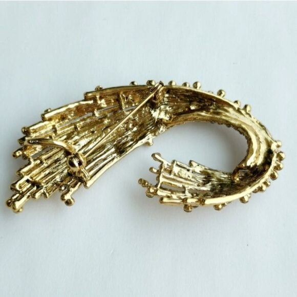 VINTAGE mid century gold tone Crystal brooch pin - Picture 2 of 7